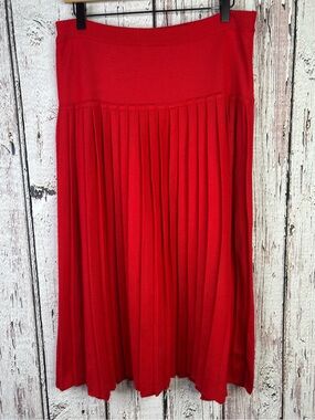 VINTAGE ML Studio Red Acrylic Sweater Knit‎ Pleated Midi Skirt Medium Small Flaw